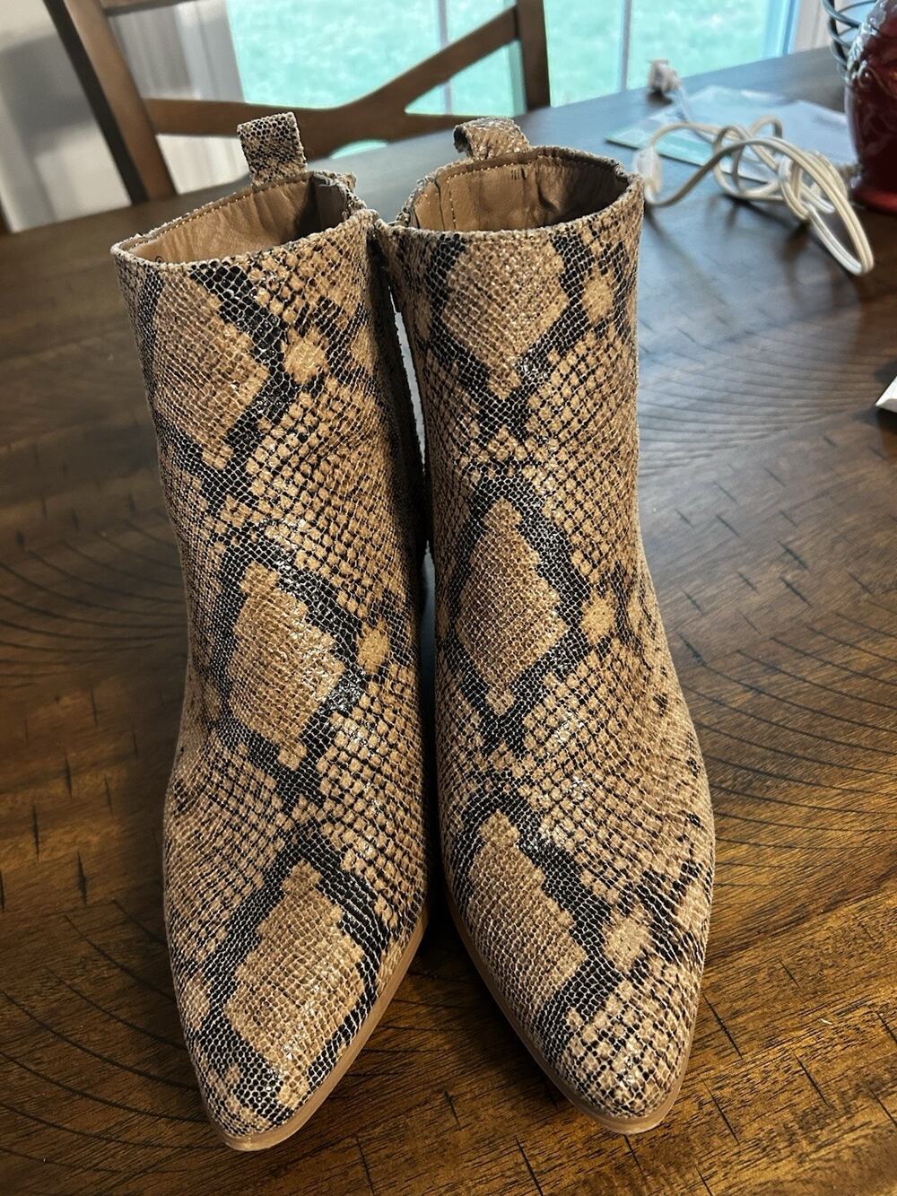 Very G Women’s Size 8 Snake Print Ankle Bootie Tan And Brown